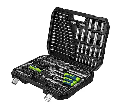 Набор инструментов, 1/2", 3/8", 1/4", пластиковый кейс 215 предм. Сибртех