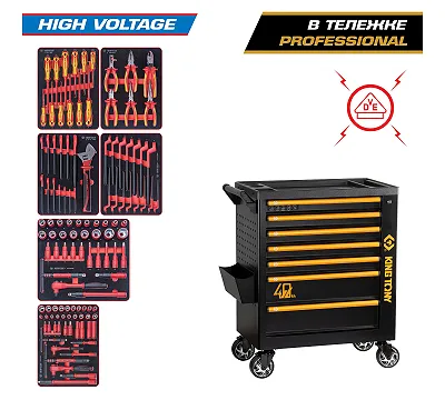 Набор инструментов 117 предметов, "HIGH VOLTAGE", в черной тележке KING TONY 9G38-117MRVE40