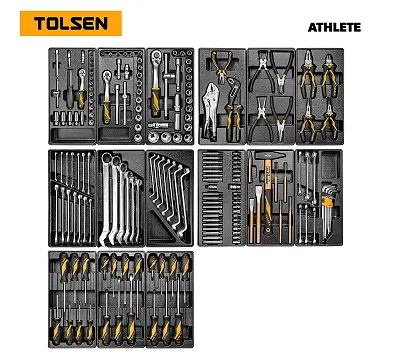 Набор инструментов 189 предметов, "ATHLETE", для тележки, 15 ложементов TOLSEN TT85412-189