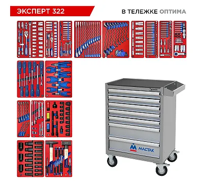 Набор инструментов 323 предмета, "ЭКСПЕРТ 322", в серой тележке МАСТАК 52-07322G