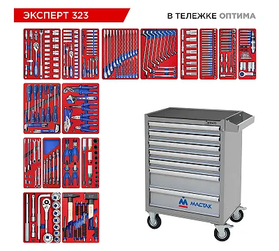 Набор инструментов 323 предмета, "ЭКСПЕРТ 323", в серой тележке МАСТАК 52-07323G