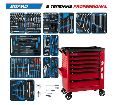 Набор инструментов 325 предметов, "BOARD", в красной тележке KING TONY 9G38-325MRVR