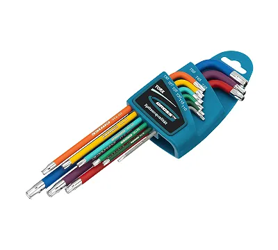 Набор ключей имбусовых Torx -TT, 9 шт: T10-T50, магнит, S2, экстра-длинные, хром/краска 9 шт Gross
