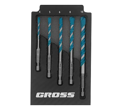 Набор сверл универсальных, Multipurpose PRO, 6-гр. хвостовик, 4-10 мм, 5 шт Gross