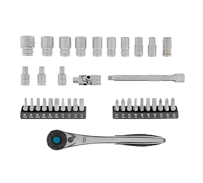 Набор торцевых головок, трещотка 120 зубьев, 1/4", CrV, 36 предметов Gross