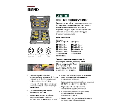 Отвертки "Старт" и биты CrV, набор 27 шт., пластиковый кейс FIT