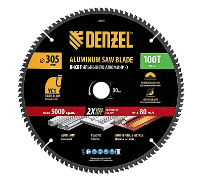 Пильный диск по алюминию ф305 х 30 мм, 100 зубьев Denzel