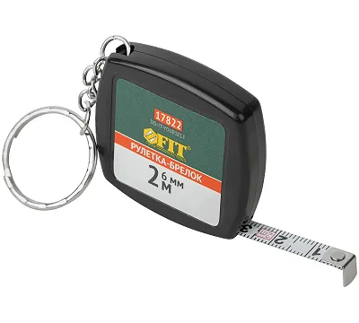 Рулетка-брелок 2 м x 6 мм, черная квадратная FIT