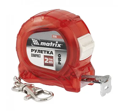 Рулетка Compact,2 м x 16 мм,компактный размер,карабин-держатель,PRO Matrix
