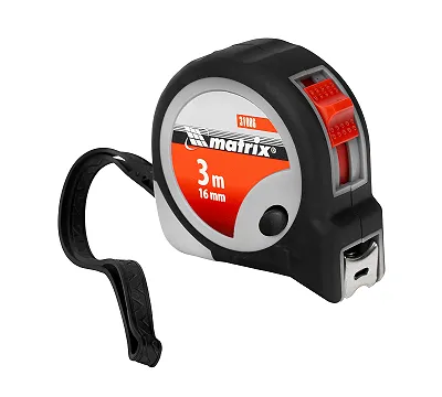 Рулетка Continuous fixation,3 м х 16 мм,двухкомпонентный корпус,плавная фиксация Matrix