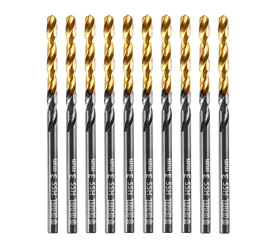 Сверло по металлу, 3 мм, HSS-Tin, Golden Tip, 10 шт. Denzel