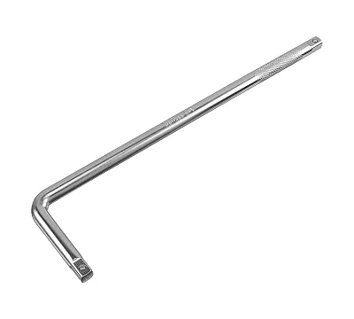 Вороток Г-образный, 375*100 мм, квадрат 1/2", CrV, матовый хром Denzel