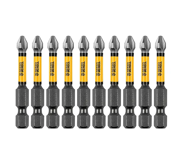 Бита IMPACT, PH2x50 мм, лазерная обработка шлица, сталь S2, 10 шт., Е 6,3 Denzel