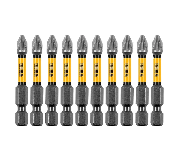 Бита IMPACT, PZ2x50 мм, лазерная обработка шлица, сталь S2, 10 шт., Е 6,3 Denzel