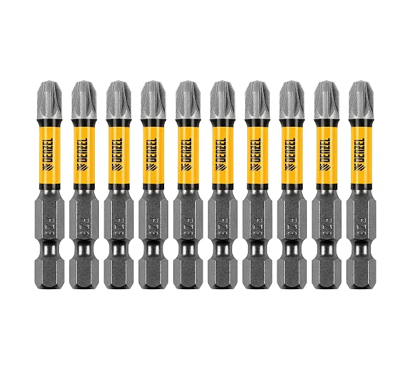 Бита IMPACT, PZ3x50 мм, лазерная обработка шлица, сталь S2, 10 шт., Е 6,3 Denzel