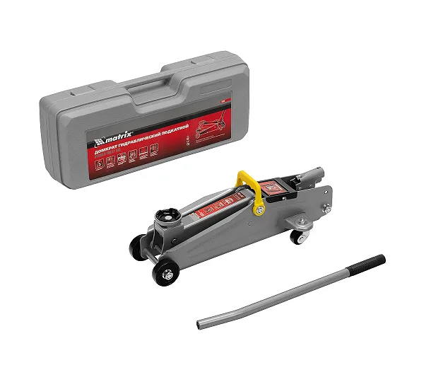 Домкрат гидравлический подкатной, 2 т, h подъема 135-385 мм, в пласт. кейсе Matrix