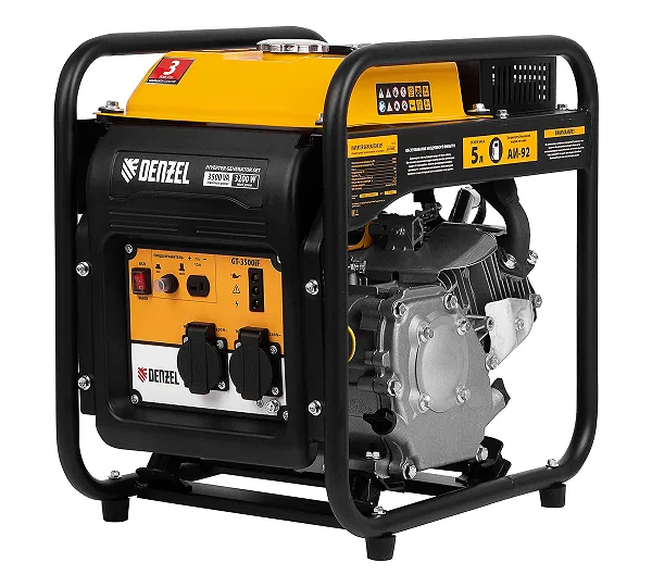 Генератор инверторный GT-3500iF, 3.5 кВт, 230 В, бак 5 л, открытый корпус, ручной старт Denzel