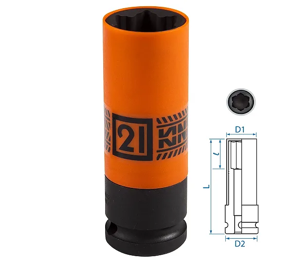 Головка для секретных болтов Hyundai, KIA ударная 1/2", 21 мм KING TONY 9BW4502