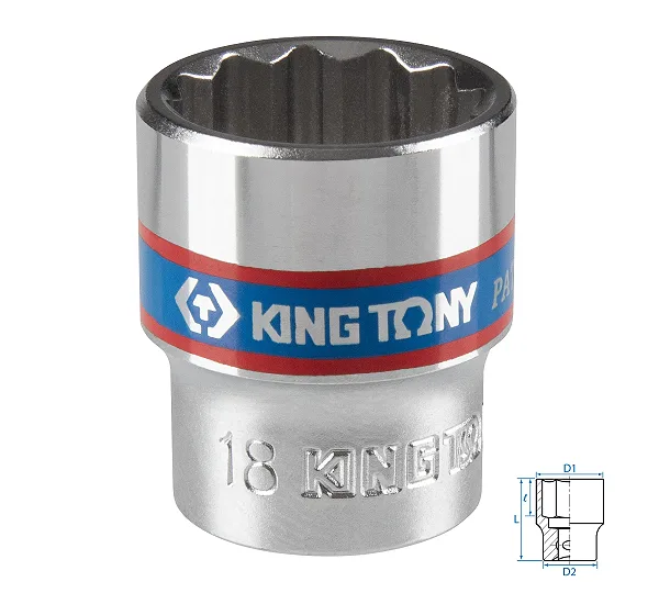 Головка торцевая стандартная двенадцатигранная 3/8", 18 мм KING TONY 333018M