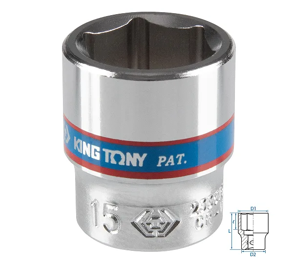Головка торцевая стандартная шестигранная 1/4", 15 мм KING TONY 233515M