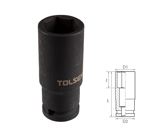Головка торцевая ударная глубокая шестигранная 1/2", 24 мм TOLSEN TT18274