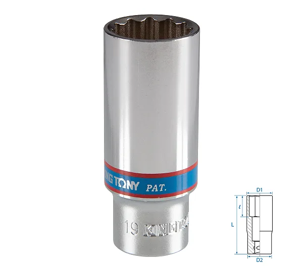 KING TONY Головка торцевая глубокая двенадцатигранная 3/8", 19 мм  323019M