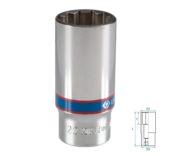 KING TONY Головка торцевая глубокая двенадцатигранная 3/8", 22 мм  323022M