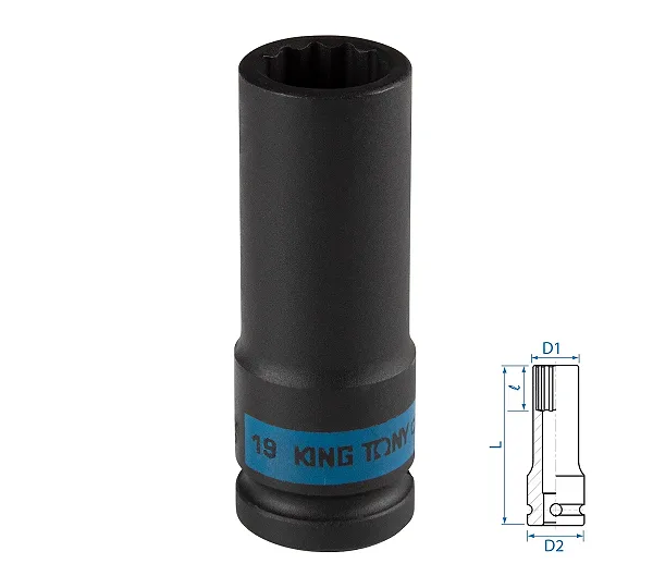 KING TONY Головка торцевая ударная глубокая двенадцатигранная 1/2", 19 мм  443019M