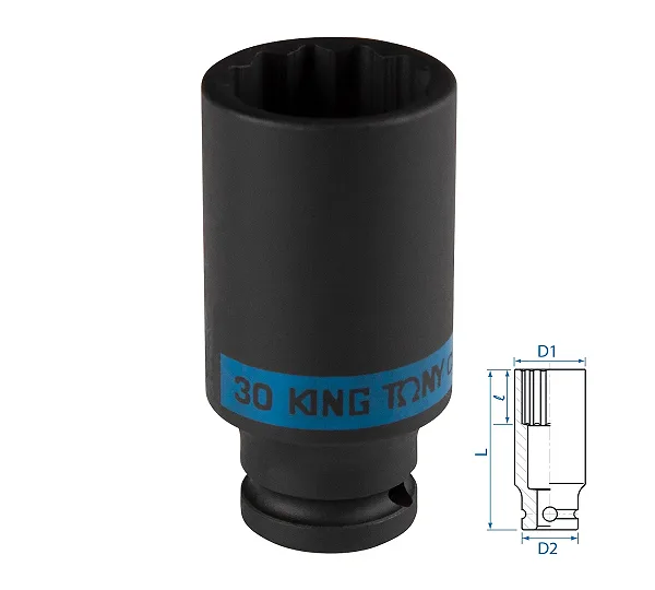 KING TONY Головка торцевая ударная глубокая двенадцатигранная 1/2", 30 мм  443030M