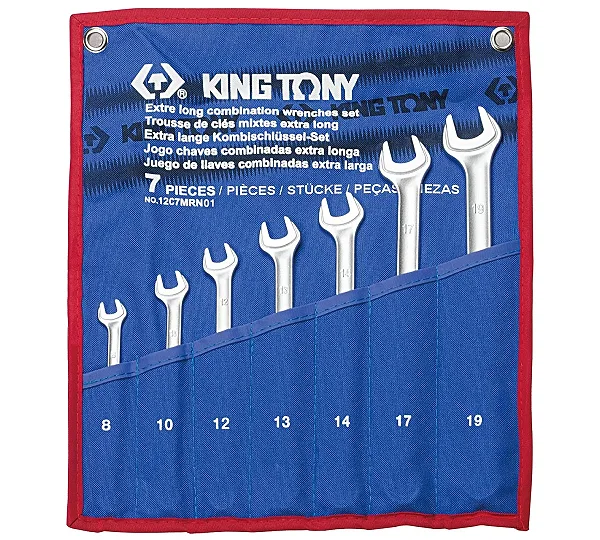 KING TONY Набор комбинированных удлиненных ключей, 8-19 мм, чехол из теторона, 7 предметов 12C7MRN01