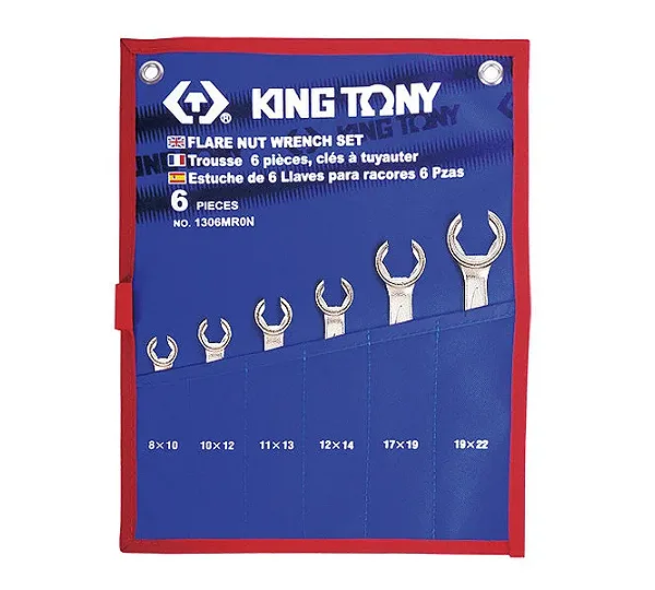 KING TONY Набор разрезных ключей, 8-22 мм, чехол из теторона, 6 предметов  1306MRN