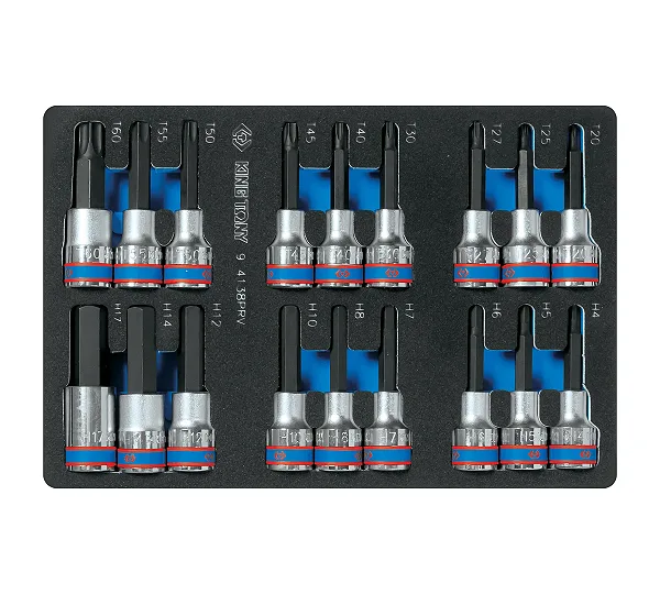 KING TONY Набор торцевых насадок 1/2", TORX, HEX, L = 80 мм, ложемент, 18 предметов 9-4138PRV
