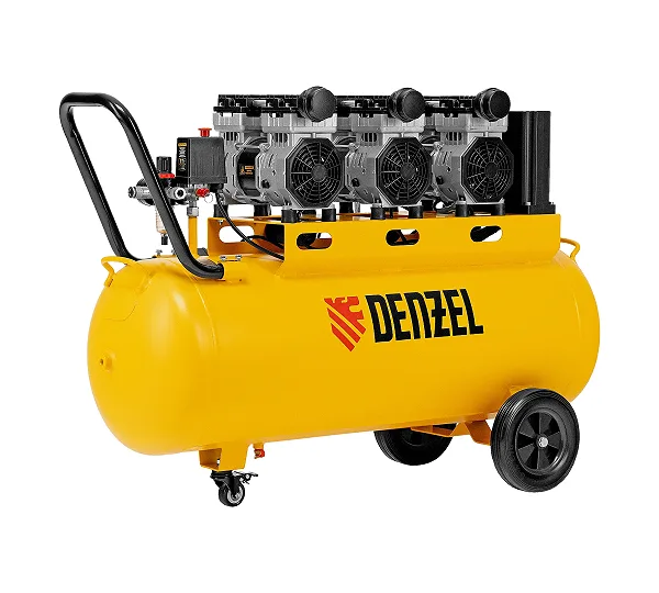 Компрессор безмасляный, малошумный DLS 2250/100, 2250 Вт, 3x750, 100 л, 410 л/мин блок управления/ Denzel