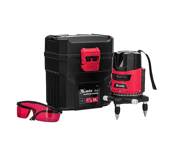 Лазерный уровень CRX-30R, 30 м, красный луч, батарейки, резьба 5/8" MTX