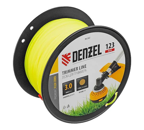 Леска для триммера круглая, 3,0мм х 123м, на DIN катушке FLEX CORD,  Denzel