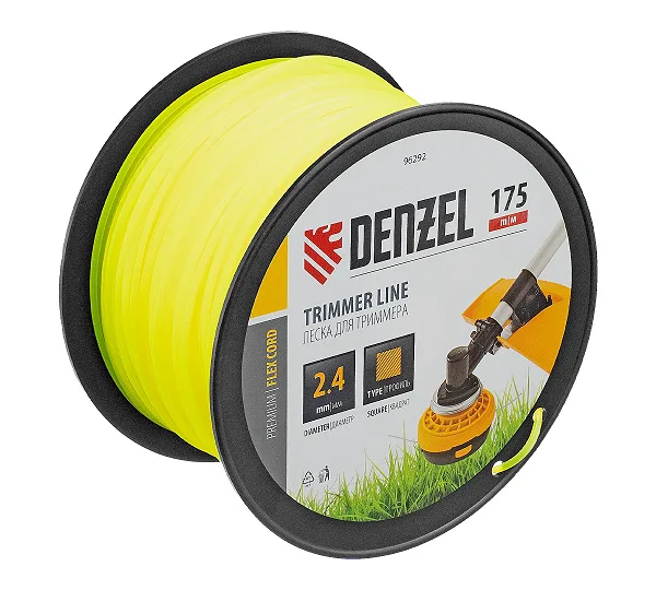 Леска для триммера квадрат, 2,4мм х 175м, на DIN катушке FLEX CORD Denzel