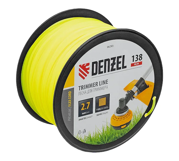 Леска для триммера квадрат, 2,7м х 138м, на DIN катушке FLEX CORD Denzel