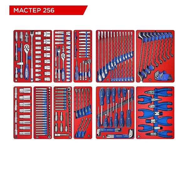 Набор инструментов 256 предметов, "МАСТЕР 256", для тележки, 11 ложементов МАСТАК 5-00256