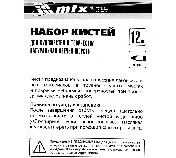Набор кистей для художества и творчества, 12 шт. MTX