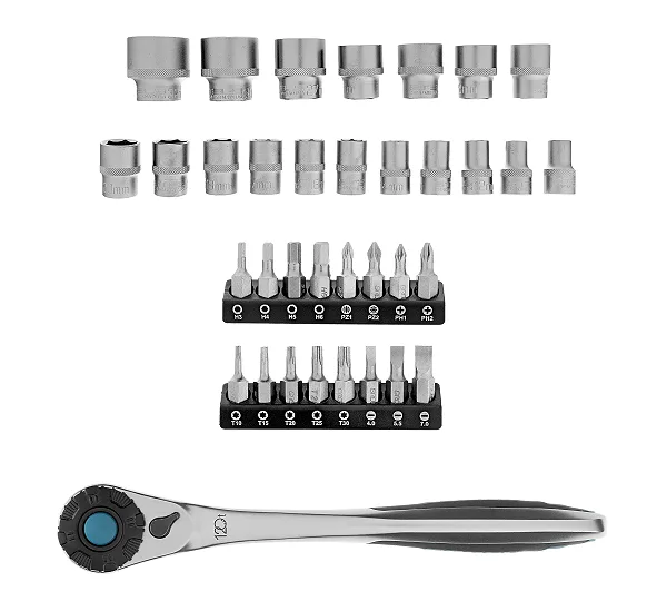 Набор торцевых головок, трещотка 120 зубьев, 1/2",3/8”, CrV, 36 предметов Gross