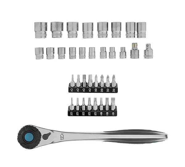 Набор торцевых головок, трещотка 120 зубьев, 1/2", CrV, 36 предметов Gross
