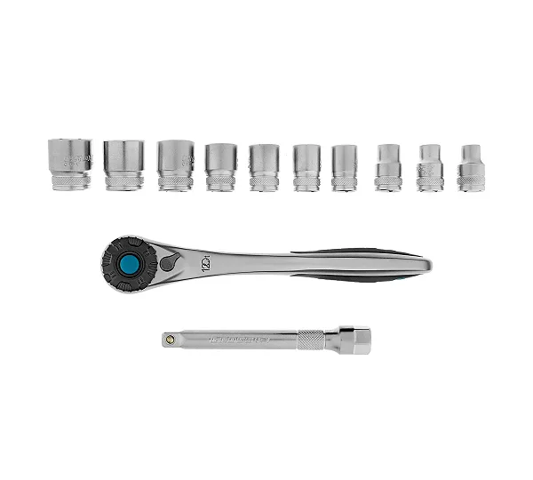 Набор торцевых головок, трещотка 120 зубьев, 3/8", CrV, 12 предметов Gross