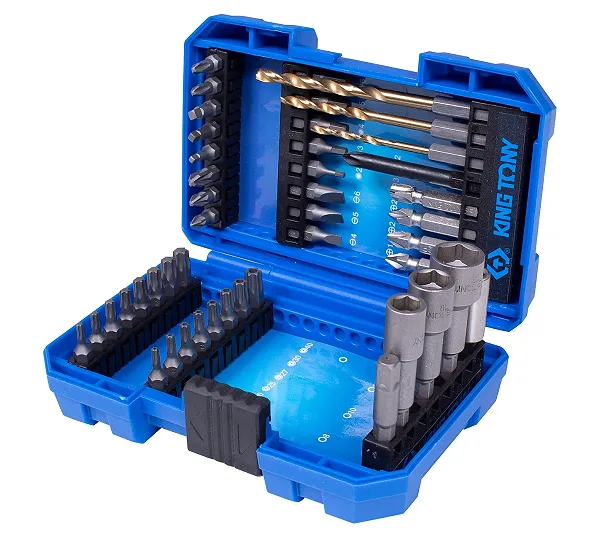 Набор вставок (бит) 1/4", PH, PZ, Hex, Torx, Slotted, Square, сверла, 45 предметов KING TONY 1045MR