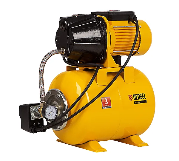 Насосная станция PS-1100С, 1100 Вт, 4500 л/ч, ресивер 24 л, подъем 46 м, чугун Denzel
