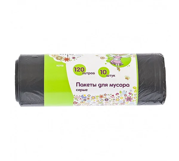 Пакеты для мусора 120 л х 10 шт, серые, Elfe