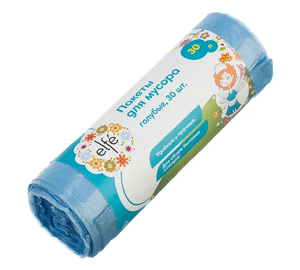Пакеты для мусора 30 л х 30 шт, голубые, Elfe