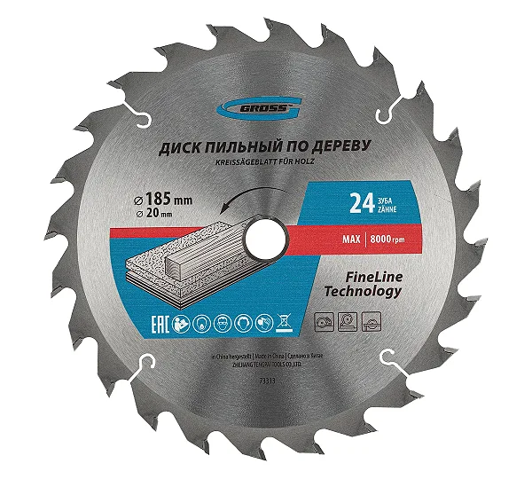 Пильный диск по дереву 185 x 20/16 x 24Т Gross