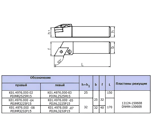 Резец Контурный 25х25х150 (PDJNL-25 25-М15) для ромбич. пласт.(DNMG-150612) левый