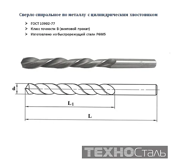 Сверло 14.0мм ц/х Р6М5 В винтов. 118° ТехноСталь