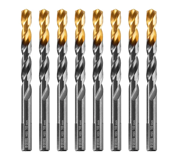 Сверло по металлу, 10 мм, HSS-Tin, Golden Tip, 8 шт. Denzel